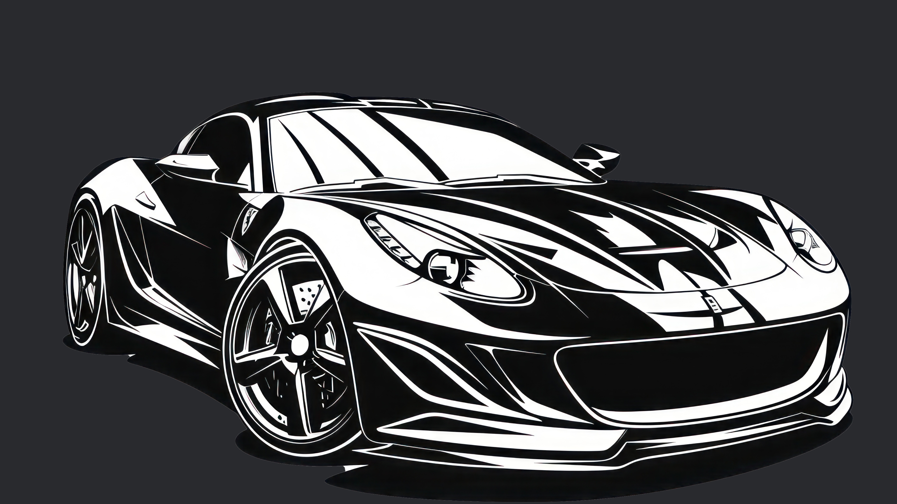 line art of car facing forwards at an angle